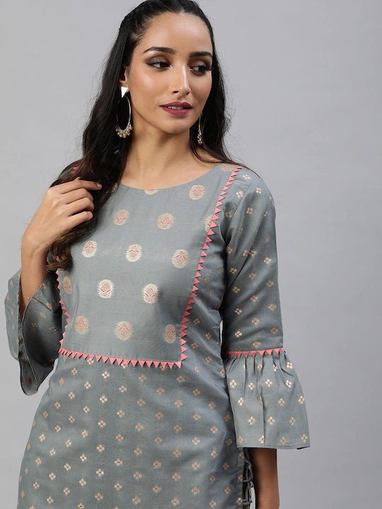 Turquoise Stylish neck balloon sleeves Kurti with straight pants – Indi  Ethnics